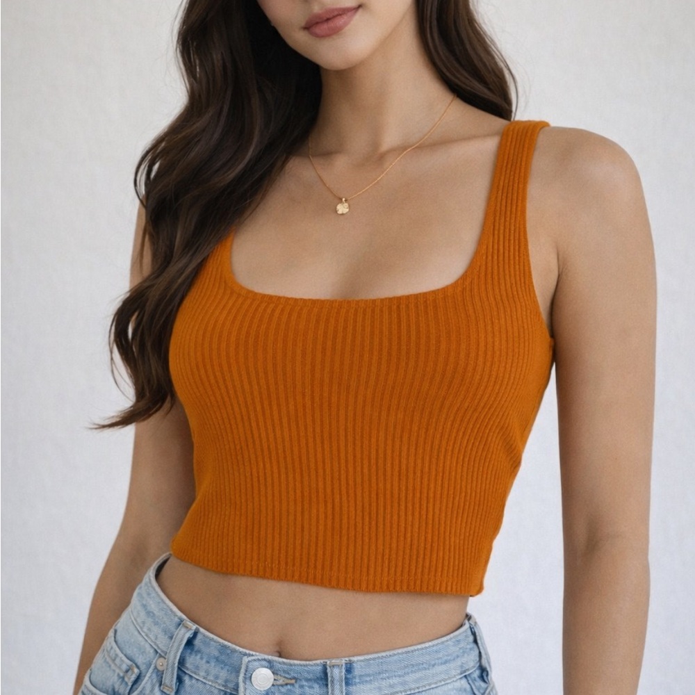 SEEK The Label burnt orange ribbed knit square neck sleeveless crop top small
